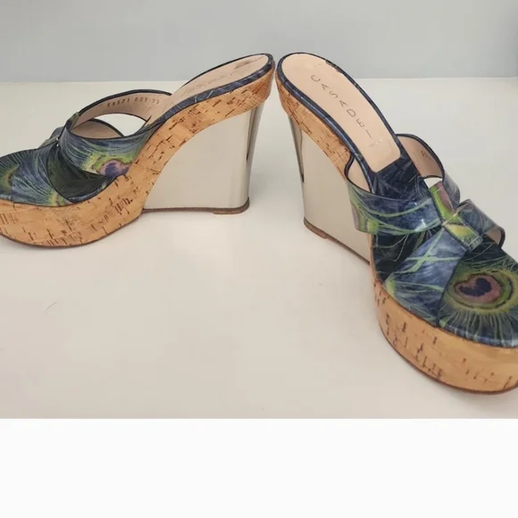 Casadei Italian Blue And Green Wedge Sandals - Picture 6 of 12